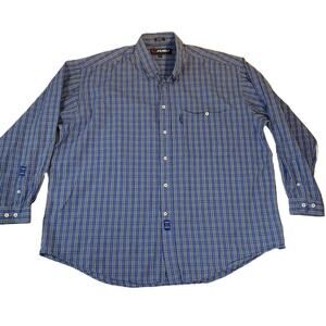 FUBU The Collection Button Down Shirt Men 3XL Blue Yellow Plaid BIG Size Vintage